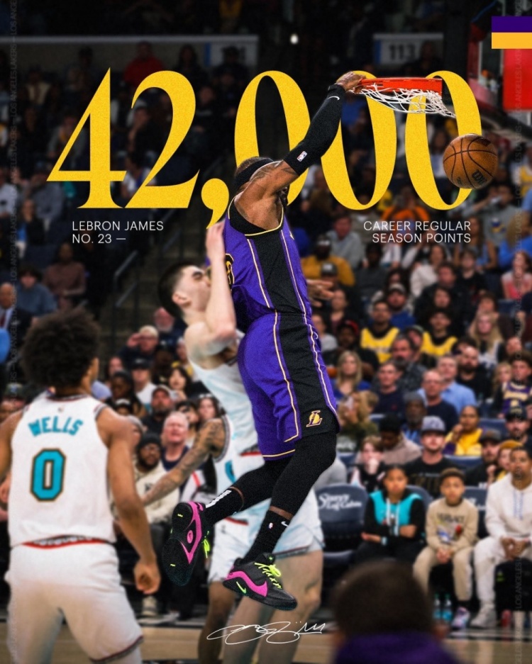 勒布朗·詹姆斯常規(guī)賽總得分突破42000分 歷史獨(dú)一檔