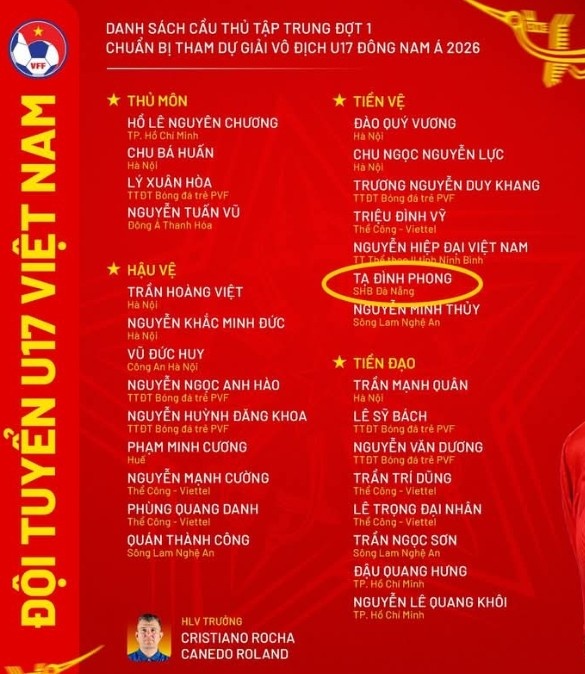 越南U17集訓(xùn)名單現(xiàn)同名謝霆鋒 峴港中場(chǎng)首獲征召