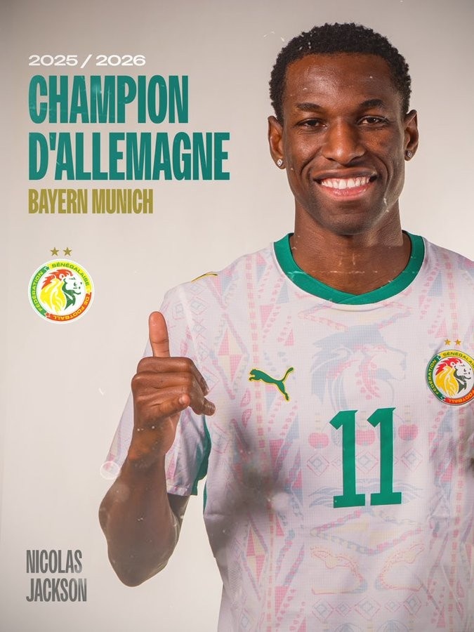 塞內(nèi)加爾官方祝賀杰克遜隨拜仁加冕德甲 非洲杯冠軍成員賽季雙冠